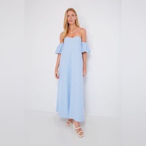 Elegant Blue Striped Off-Shoulder Dress